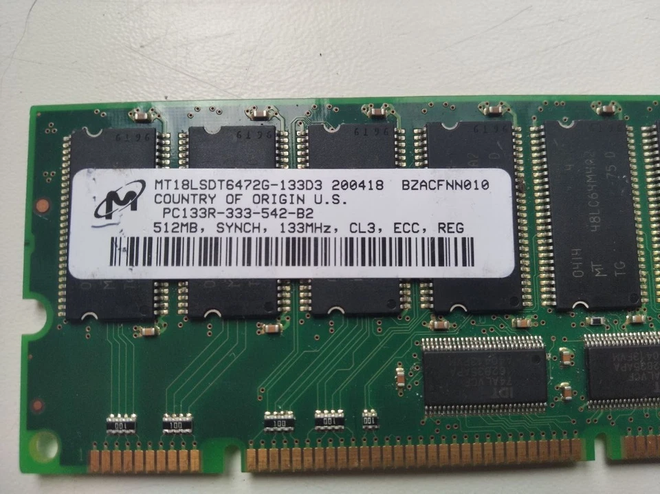 Memory Module Micron 512 MB PC‑133 MT18LSDT6472G‑133D3 PC133R‑333‑542‑B2 SDRAM - Image 2 of 4