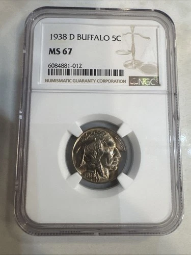 1938 d buffalo nickel 5c NGC MS67 Beautiful Coin