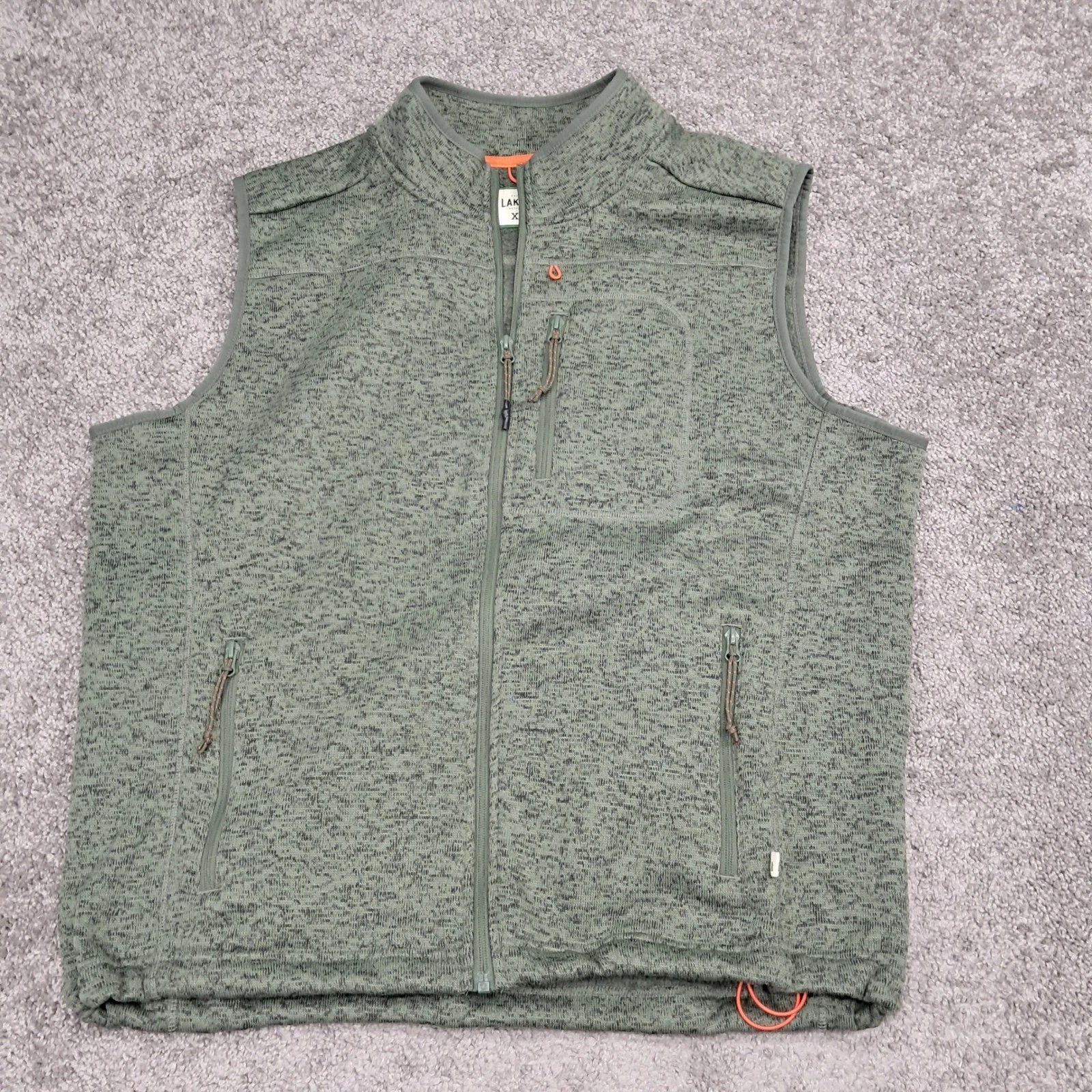 Lake & Trail Mens XL Olive Green Marled Full Zip Fleece Vest Outdoor Layering