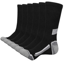Mens Cotton Boot Crew Socks, 5 Pairs Full Cushion Thick Socks Black - hon 025