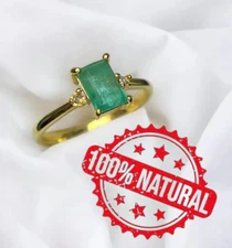 14k yellow gold natural green emerald ring