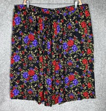 VTG Koret Skirt Womens Size 30W Dark Floral Pleated Rayon Midi Pockets Pull On
