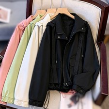 Loose Fit Womens Solid Hooded Coat Polyester Long Sleeve Autumn Winter