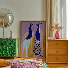 Colorblock Peacock Print, Maximalist Aesthetic Decor, Dopamine Decor, Bold Art