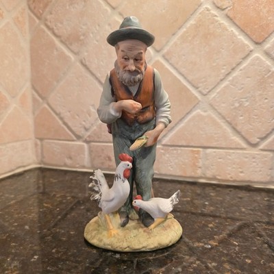 Vintage Capodimonte Cedraschi Porcelain Figurine Old Man With Chickens 8''