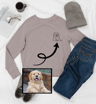 Personalisierter Pullover mit Haustierumriss �� individuell bestickt Hund oder Katze Skizze Foto Oberteil