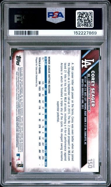 COREY SEAGER 2016 Topps Chrome #150 PSA 10 GEM MT RC view 2