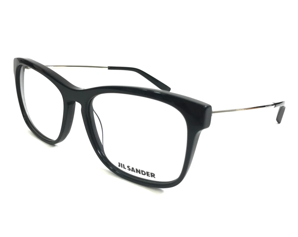 Marcos de gafas Jil Sander J4011 A negro brillante plateado cuadrado 55-16-140 Foto 4 de 4