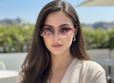 Vintage CHANEL Sunglasses Pink Gradient Rimless DESIGNER COUTURE GLASSES 