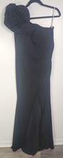 Monsolo Couture Women's Sz. 16 Black One Shoulder Flower Center Slit Maxi Dress