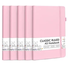  5 Pack Notebooks Journals Bulk, Hardcover Notebook Classic Ruled 5 Rose Pink