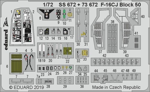 Eduard Ss672 1/72 F-16Cj Block 50 Interior Etching Parts For Tamiya