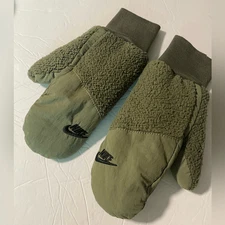 Nike women’s faux fur fleece lined sherpa nylon army green mittens XS
