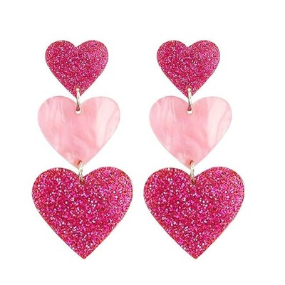 Gradient Color Heart Design Dangle Earrings TRIO Earrings Elegant Simple Style V