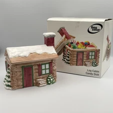 The Cellar Log Cabin Candy Dish 2003 Ceramic Christmas House w/ Box Vintage