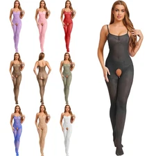 Women Bodysuit Clubwear Bodystockings Glossy Jumpsuit Nightwear Sleepwear Sling