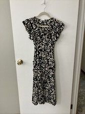 SIENNA SKY Womens XS Leopard Maxi V Neckline Ruffle Sleeve Tie Dress Pockets