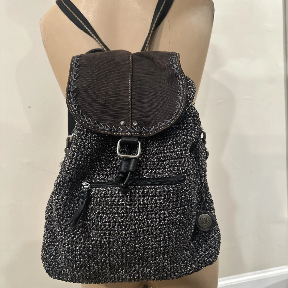 The Sak Black and Gray crochet Women\'s Backpack ? The Sak Small Backpacks for Women for sale | eBay main image 3