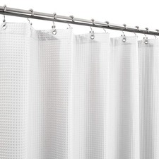 Fabric Shower Curtain Cotton Blend 72x78 Long Honeycomb Waffle Weave White