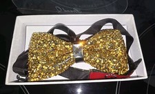 Gold Crystal Glitter Rhinestone Bow Tie Brand Q Wedding Party Prom Band DJ