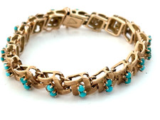 18K HEAVY YELLOW GOLD DESIGNERS TURQUOISE SEED BRACELET 7.25"