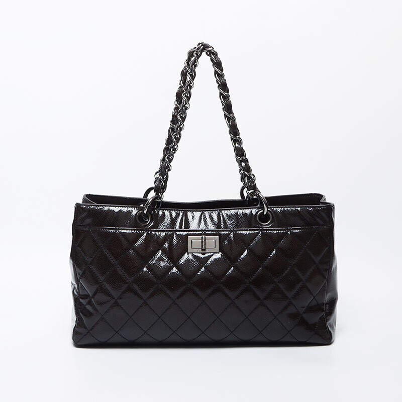 CHANEL Silver Turnlock Chain PVC Handbag
