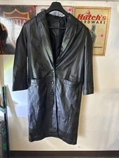 Vintage Gitano Leather Jacket Black Women's Size Large Long Trench Coat