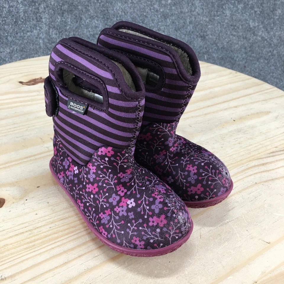 BOGS водонепроницаемый зимние ботинки ребенка ясельного возраста 7 цветок полоски фиолетовый средний искусственного меха цветочный - Изображение 3 из 4