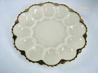 Vintage Cream Colored Ivory Glass Anchor Hocking Deviled Egg Plate 22K Gold Trim