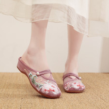Summer Embroidered Shoes Ancient Low Heel Women's Breathable Mesh Shoes