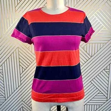 APC A.P.C Millbrook T-Shirt Top Short Sleeve Striped Orange Purple Blue Size XS
