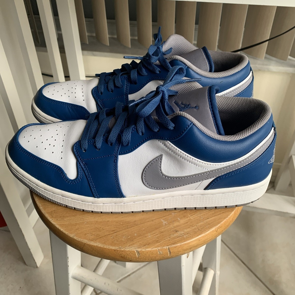 Nike Air Jordan 1 Low True Blue Grey White 553558-412 Men's Size