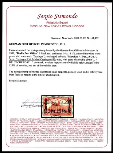 GERMANY OFFICES IN MOROCCO 1911 SCOTT #54, 56, 57 USED MI. #55, 56, 57 CERTIFIED - Picture 6 of 8