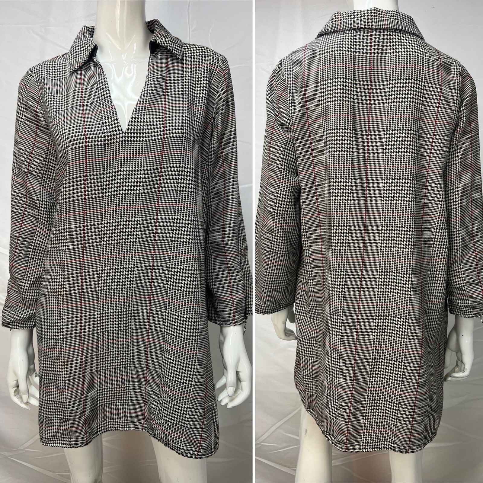 Zara Basic Black White Houndstooth Red Plaid Coll… - image 1