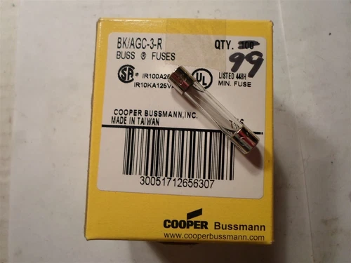 Qty = 99 Fuses: Cooper Bussmann BK / ACG-3-R IR100A2250VAC, IR10KA125VAC
