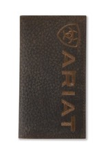 ARIAT Men's Brown Rowdy Bull Hide Leather Rodeo Wallet Embroidered Logo