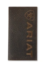 ARIAT Men's Brown Rowdy Bull Hide Leather Rodeo Wallet Embroidered Logo