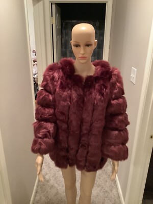 YING JIAMEI RED WINE FAUX FUR GLAM RAVE FURRY CHUBBY JACKET SIZE
