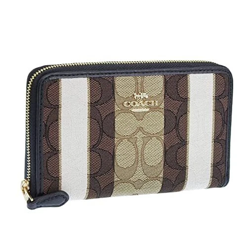 Coach Outlet Signature MEDIUM ZIP AROUND WALLET C8419 C8660 KHAKI BLACK MULTI