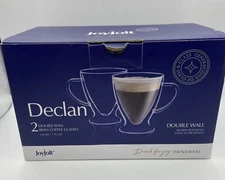 Joyjolt Declan Double-Wall Glass Espresso 5 oz Irish Coffee Glasses Set of 2 NEW