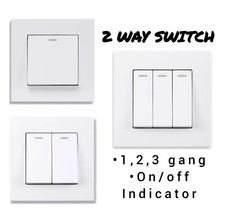 Light Switch 2 Way 1 / 2 / 3 Gang Single Twin Triple White Plastic Wall Switch