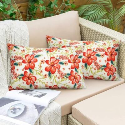 Outdoor Pillows Cover Pack of Floral Waterproof 12X20-Inch