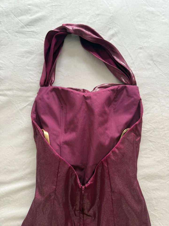 Vestido Halter vintage Y2K, comprimento do chão. Roxo metálico. - Imagem 4 de 4