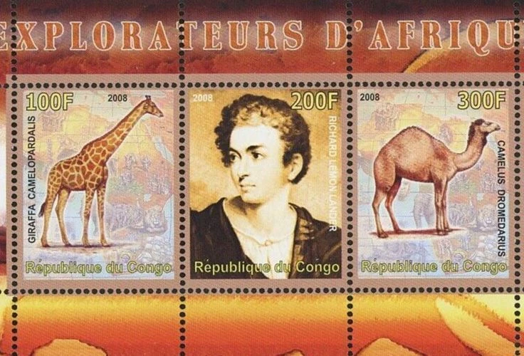 Congo África Explorador Jirafa Camello Animal Salvaje Hoja de 3 Estampillas MNH Foto 4 de 4