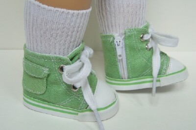 Green Pocket-Zipper Hi-Top Tennis Sneaker Doll Shoes For 18'' American Girl (Debs