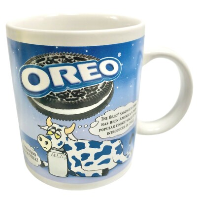 Vintage Advertising Oreo Cookie Coffee Mug Cup So Much Milk Exhausted Cow Design