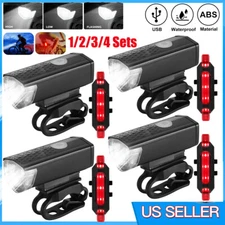 USB Rechargeable LED Bicycle Headlight Cycling Head Light Bike Front Rear Lamp