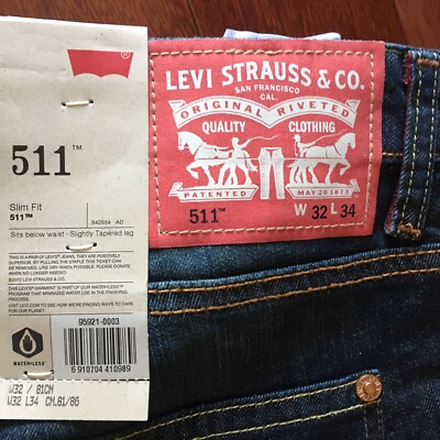 Levis 511 Jeans Dark Blue 32W X 34L Slim Fit Leather Tag Casual