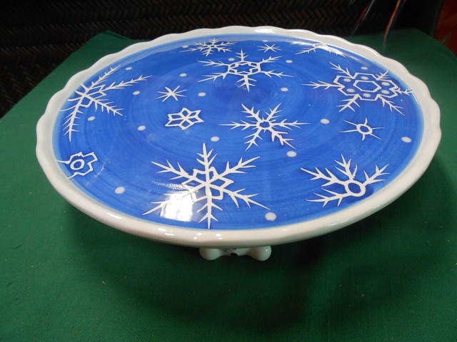 Christmas Snowman A.S.C. Co. Pedestal Porcelain CAKE STAND / CUP CAKE