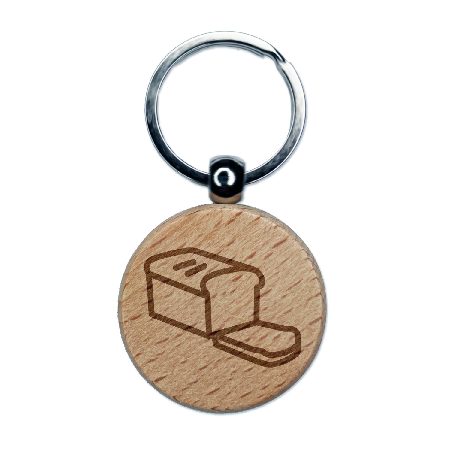 Sliced Loaf of Bread Engraved Wood Round Keychain Tag Charm